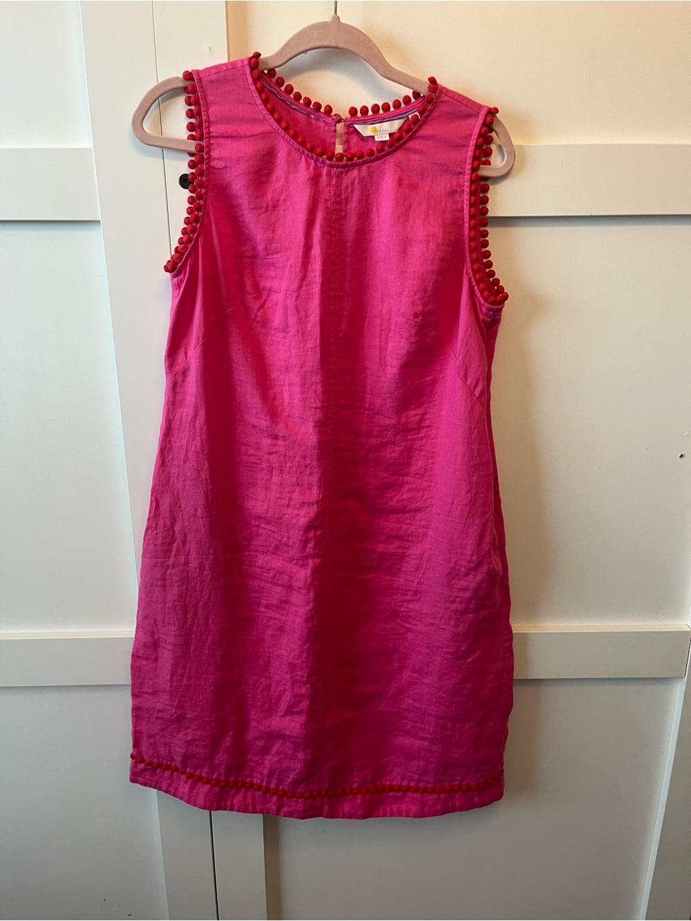 Boden Hot Pink Pom-Trim Sleeveless Shift Dress